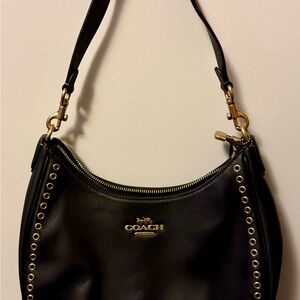 Coach Black Leather Studded Hobo Shoulder Crossbody Bag Gold Hardware Like New